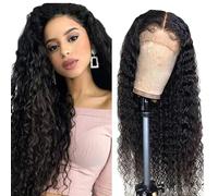 Gsoroel 13x1 Swiss Lace Front Human Hair Wig Cheveux Humain Glueless Wig Minimal Tangle Unprocessed Brazilian Virgin Hair Water Wave 1B Natural Black Pre Plucked With Natural Hairline 24 Inch