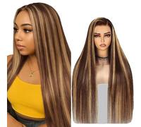 Gsoroel 13x4 Swiss Lace Front Human Hair Wig Cheveux Humain Glueless Wig Unprocessed Brazilian Virgin Human Hair Straight P427 Highlight Brown Pre Plucked With Natural Hairline 30 Inch