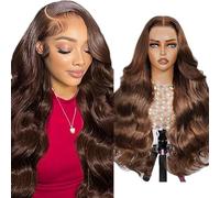 Gsoroel 13x6 Swiss Lace Front Human Hair Wig Cheveux Humain Glueless Wig a Little Tangle Unprocessed Brazilian Virgin Hair Body Wave #4 Chocolate Brown Pre Plucked With Natural Hairline 18 Pouces