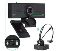 Gsou Webcam avec casque et microphone, webcam 1080p avec cache de confidentialité, caméra Web Plug and Play pour réunions Zoom sur ordinateur de bureau, audio Bluetooth uniquement pour casque