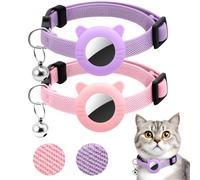 GSrenyu Lot de 2 colliers pour chat Airtag Breakaway avec clochette, collier élastique pour chaton avec support Apple Air Tag réglable de 19 à 32 cm pour chats et chatons