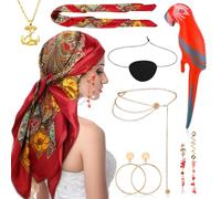 GSrenyu Lot de 8 accessoires de costume pour femme, tenue de jeu de rôle de pirate avec foulard, cache-œil, boucles d'oreilles, collier, chaîne de taille, accessoires pour cheveux pour Halloween, bal