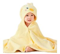 GSrenyu Serviette à capuche pour enfants avec bouton-pression, 80 x 120 cm, grande serviette de bain poncho jaune motif canard pour filles, douce et absorbante pour la natation, la plage après le bain