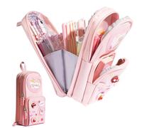 Gsrhzd Trousse Scolaire Grande Capacité Kawaii 3 Compartiments - Plumier Toile Aesthetic Filles Garçons Étudiant, Rose