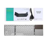 Gsrimgratoe Clavier Bluetooth 64 touches, couvercles ronds pliants, ordinateur ultra fin, de bureau, tablette avec panneau tactile, argenté