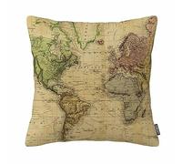 GSRONY Housse de coussin décorative vintage en coton et lin Motif carte du monde 45,7 x 45,7 cm