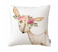 GSRONY Housse de coussin motif cerf floral bohémien aquarelle bébé cerf faon taie d'oreiller décoration intérieure taie d'oreiller 45,7 x 45,7 cm