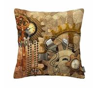 GSRONY Housse de coussin vintage steampunk Gear Machinery coton lin taie d'oreiller 45,7 x 45,7 cm