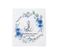 GSTFY Breloque en laiton personnalisable pour bouquet de mariage personnalisable sur une ou deux faces avec perle bleue Cadeau pour mariée, maman, papa, doré argenté