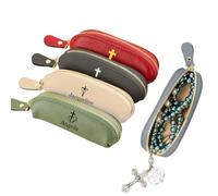 GSTFY Chapelet personnalisé en cuir avec fermeture éclair - Mini porte-monnaie catholique - Cadeau d'anniversaire chrétien pour femme et homme - 12 couleurs
