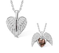 GSTFY Collier avec médaillon en forme d'aile d'ange pour femme en forme de cœur en oxyde de zirconium avec photo à l'intérieur, bijoux commémoratifs, cadeaux d'anniversaire pour sa mère