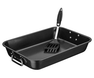 GSW 410472 de caissettes et Plat à gratin avec spatule Acier Carbone de caissettes et Plat à Four 40 x 28,5 x 7,0 cm - avec spatule, Acier, Noir, 40,5 x 28,5 x 7,0 cm, 2 unités