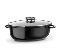 GSW 410588 Plat à induction ovale Gourmet Ceramica XXL avec couvercle en verre aromatique 42x27 cm/environ 10,0 litres, aluminium moulé, noir