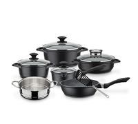 GSW 414562 Gourmet Granit Lot de 10 casseroles en aluminium et verre en acier inoxydable Noir