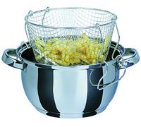 GSW 488204 Friteuse avec passoire à Frire et Couvercle en Verre moulé 3 L, Acier Inoxydable, Argent, 22 cm, 3 unités