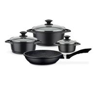 GSW Lot de 7 casseroles et poêles Gourmet Granit - Set de casseroles et poêles de qualité supérieure avec couvercle - Compatible induction et four - Fonte d'aluminium