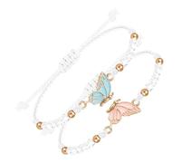 Gsw-H1000 Lot de 2 bracelets assortis en forme de papillon faits à la main pour les femmes, les couples, les amis, taille unique, Fil acrylique, Pas de gemme