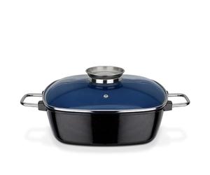 GSW Rôtissoire carrée Ceramica - rôtissoire avec Couvercle, idéale pour mijoter, étuver et rôtir, également pour Induction et Four - Bleu, Fonte d'aluminium, 5 litres