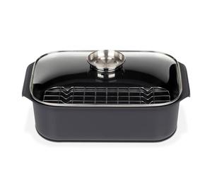 GSW Rôtissoire rectangulaire Gourmet avec couvercle en verre aromatique et insert pour gril, aluminium moulé, noir, ø environ 40 x 26 x H 11 cm