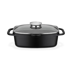 GSW Rôtissoire Universelle Gourmet Granit - rôtissoire avec couvercle, idéale pour mijoter, griller et rôtir, pour induction et four - Noir, Fonte d'aluminium, 6 litres