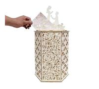 GSXLZ Boite Enveloppe Mariage Boîtes à cartes de mariage en bois creuses, motif floral Mr & Mrs, enveloppe, signe, carte, boîte en bois, fournitures de mariage rustiques à faire soi-même(Color3)