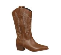 GSXLZ Bottes Fourrées Femme Bottes de cow-girl à talons compensés et hauteur genou for femme, chaussures d'hiver brodées for cowboy(Light brown,37)