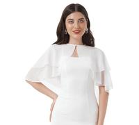 GSXLZ Châle en Mousseline De Soie pour Femme Boléro en Mousseline de Soie Unie, Perles nacrées/à Plusieurs Niveaux, Ouvert sur Le Devant, Un Bouton, châle Cache-cœur(Type C White)