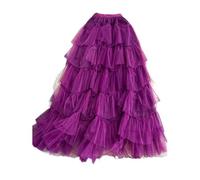 GSXLZ Femme Tulle Jupe Jupe de Fée Maille Jupe Longue en Tulle Tutu for Femme, Couleur Unie, Coupe trapèze, Taille Haute, en Maille, à Volants, Style esthétique(Purple)