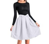 GSXLZ Jupe Plissée Embroidered Skirt Women High Waisted A Line Bow Pleated Midi Skirts with Slit(White,XL)