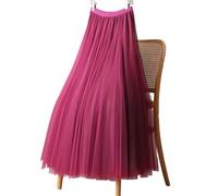 GSXLZ Jupe Plissée Tulle Skirts for Women High Waist Mesh A Line Pleated Skirt Elastic Waist All Match Skirts(Red,XL)