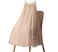 GSXLZ Jupe Plissée Tulle Skirts for Women High Waist Mesh A Line Pleated Skirt Elastic Waist All Match Skirts(Khaki,S)