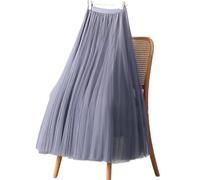 GSXLZ Jupe Plissée Tulle Skirts for Women High Waist Mesh A Line Pleated Skirt Elastic Waist All Match Skirts(Blue 1,L)