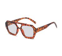 GSXLZ Lunette De Soleil Carré Vintage lunettes De soleil femme grand cadre lunettes De soleil femme mode extérieur bonbons couleurs miroir Oculos De Sol(Leopard)