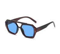 GSXLZ Lunette De Soleil Carré Vintage lunettes De soleil femme grand cadre lunettes De soleil femme mode extérieur bonbons couleurs miroir Oculos De Sol(Brown Blue)