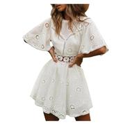 GSXLZ Robe Femme Robe Courte Dos Nu ajourée Blanche for Femme, Robe de soirée en Coton, Broderie Florale, décontractée(L)