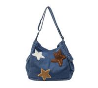 GSXLZ Sac En Jean Sac à bandoulière en denim Star, grande capacité, avec fermeture éclair, bandoulière réglable, plusieurs poches, for femme(Blue)