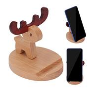 Gsycle 2 Sets Cell Phone Stand for Desk, Wooden Universal Deer Shaped Mobile Phone Holder Smartphone Stand for Desktop Decorations