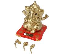Gsycle Figurine à énergie Solaire pour Tableau de Bord de Voiture, Statues de Dieu éléphant Ganesha, Figurine d'idole Indienne Ganesha à énergie Solaire pour la décoration de la Maison (Or)