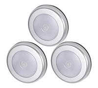 Gsycle Lot de 3 lampes à détecteur de mouvement, 6 LED rondes, alimentées par batterie, applique murale sûre, détecteur de mouvement automatique PIR, veilleuse pour cuisine, étagères
