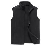 Gsywaipei Gilet polaire léger pour homme - Veste d'hiver décontractée sans manches - Fermeture éclair chaude, Noir/blanc, 5XL