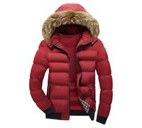 Gsywaipei Veste chaude pour homme avec capuche en fourrure épaisse et coupe-vent pour homme - Doudoune d'hiver pour le ski et la neige, Rouge, M