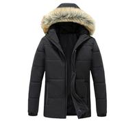 Gsywaipei Veste d'hiver coupe-vent à capuche en fourrure pour homme - Parka de ski chaude et épaisse avec fermeture éclair, Noir/blanc, S