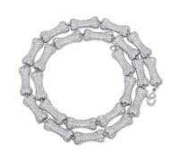 GSZCCZS 14K Gold sur 925 Bijoux de conception en os en argent, collier de cristal rose de mossanite micro-infiltré, élégance moderne avec une touche de jeu, cadeaux pour papa
