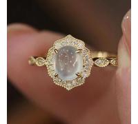GSZCCZS Anneau d'ouverture de pierre de lune romantique à fleurs en or 14K