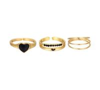 GSZCCZS Black Droping Huile Love Ring Female Gold Set avec un ensemble d'anneaux d'articulation en diamant noir de trois pour les filles