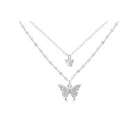 GSZCCZS Bohemian Butterfly Pendant Collier Silver Crystal Choker Collier Collier de chaîne d'insectes Bijoux pour femmes