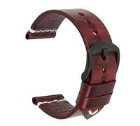 GSZCCZS Bracelet de montre vintage en cuir de vache à la main - 20 mm - 22 mm - 22 mm - 23 mm - 24 mm, Bordeaux/noir, 21mm