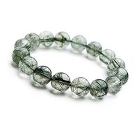 GSZCCZS Bracelet en cristal de quartz rutilé vert naturel | Perles d'étirement rond de 13 mm | Adivable pour les femmes et les hommes | Cadeau de bijoux de guérison fait à la main