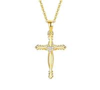 GSZCCZS Collier croisé en or 14K avec accent Moissanite, pendentif crucifix chrétien, bijoux intemporels pour femmes