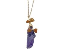 GSZCCZS Collier pendentif en pierre cristalline Quartz de violet brut naturel irrégulier avec charmes en pierre de copeau pour femmes bijoux bricolage